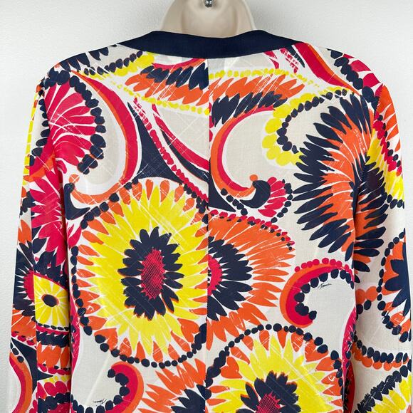 Trina Turk Tunic Blouse Top Silk Floral Bright Blue Orange Yellow Pink Med Boho - Picture 6 of 9
